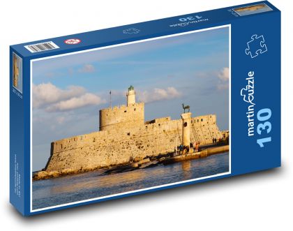 Hrad Agios Nikolaos - Mandraki, přístav - Puzzle 130 dílků, rozměr 28,7x20 cm