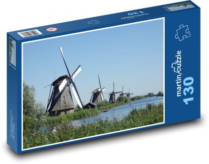 Holandské veterné mlyny - Kinderdijk, Holandsko - Puzzle 130 dielikov, rozmer 28,7x20 cm 