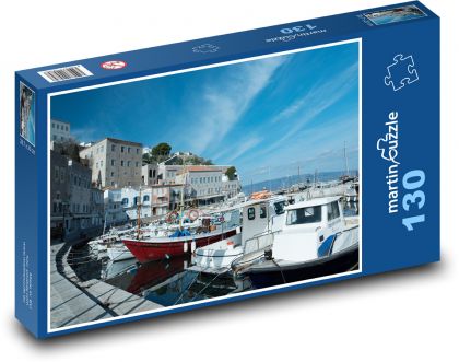 Statki - port, morze - Puzzle 130 elementów, rozmiar 28,7x20 cm