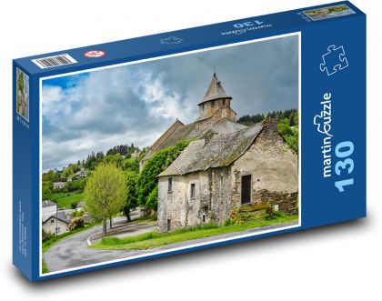 Kostol - starý dom, obec - Puzzle 130 dielikov, rozmer 28,7x20 cm 