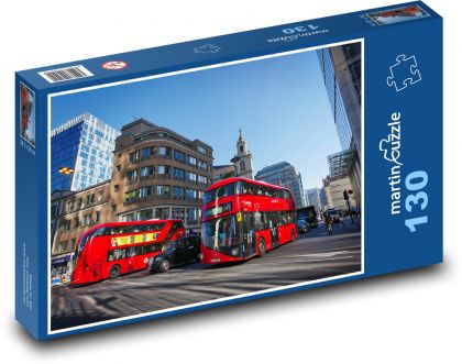 Czerwone autobusy - Londyn, Anglia - Puzzle 130 elementów, rozmiar 28,7x20 cm