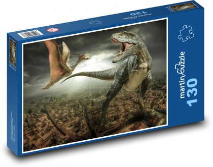 Dinosaurus - město, fantazie - puzzle 130 dílků
