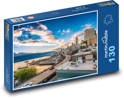 Seattle - modrá obloha, západ slnka - Puzzle 130 dielikov, rozmer 28,7x20 cm 