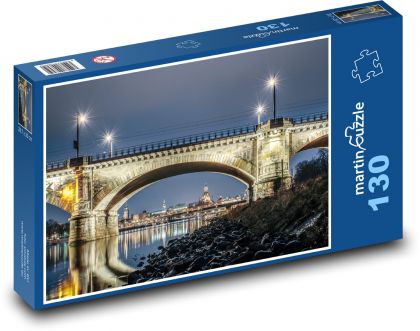 Drezno - most nocą, Niemcy - Puzzle 130 elementów, rozmiar 28,7x20 cm