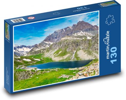 Alpy - hory, jazero - Puzzle 130 dielikov, rozmer 28,7x20 cm 