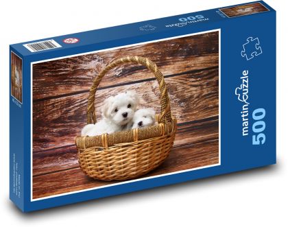 Zwei süße Welpen in einem Korb - Puzzle - 500 Teile