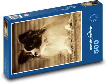 Kleiner Hund im Sepia-Ton, Papillon - Puzzle - 500 Teile