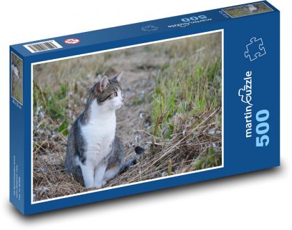 Kot siedzący w trawie - Puzzle 500 elementów, rozmiar 46x30 cm