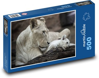 Biała lwica z młodym - Puzzle 500 elementów, rozmiar 46x30 cm