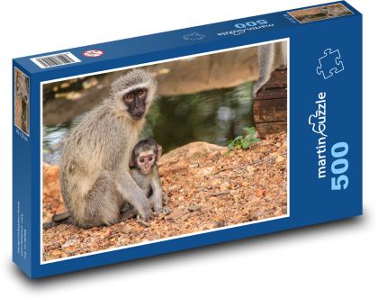 Opice s mláďaťom v prírode - Puzzle 500 dielikov, rozmer 46x30 cm 