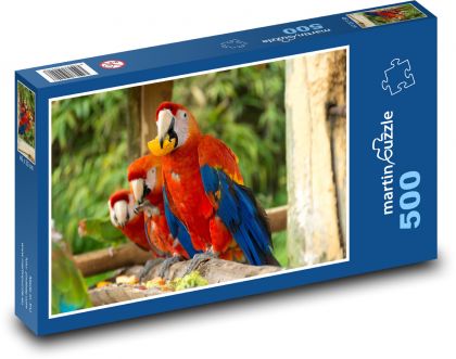 Red parrots at lunch - Puzzle of 500 pieces, size 46x30 cm 