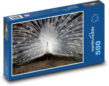 Weißer Pfau mit ausgebreiteten Federn Puzzle 500 Teile - 46 x 30 cm