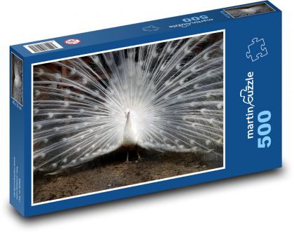Biely páv so šíreným perím - Puzzle 500 dielikov, rozmer 46x30 cm 