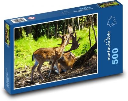 Deer and doe grazing in the forest - Puzzle of 500 pieces, size 46x30 cm 