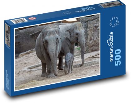 Elephant Family at the Zoo - Puzzle of 500 pieces, size 46x30 cm 