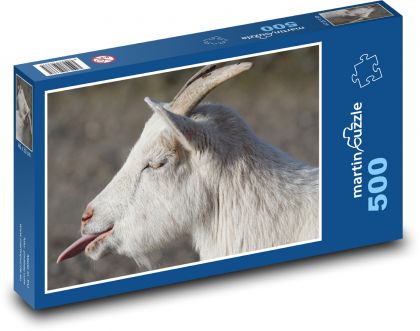 Weiße Ziege mit herausragender Zunge - Puzzle - 500 Teile