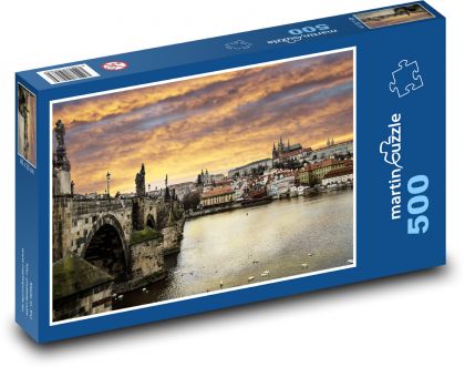 Karlův most při západu slunce, Praha - puzzle 500 dílků