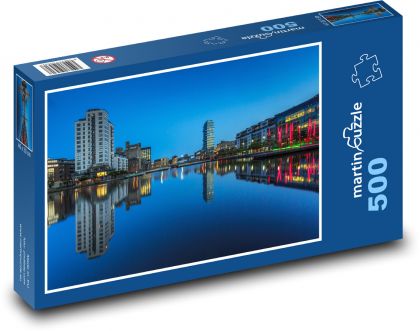 Dublin v noci, odraz města na hladině - puzzle 500 dílků