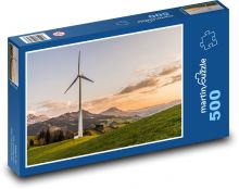 Zielony krajobraz z farmą wiatrową Puzzle 500 elementów - 46x30 cm