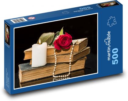Romantické zátišie s ružami a perlami - Puzzle 500 dielikov, rozmer 46x30 cm 