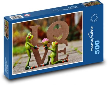 Zamilované žáby s nápisem LOVE - puzzle 500 dílků
