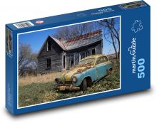 Starý dům a rezavé auto Puzzle 500 - 46x30 cm