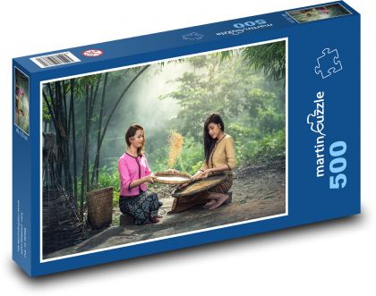 Tradycja azjatycka – Zbiór i klasyfikacja ryżu - Puzzle 500 elementów, rozmiar 46x30 cm