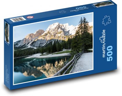 Zasnežené Dolomity - jazero Bergsee - Puzzle 500 dielikov, rozmer 46x30 cm 
