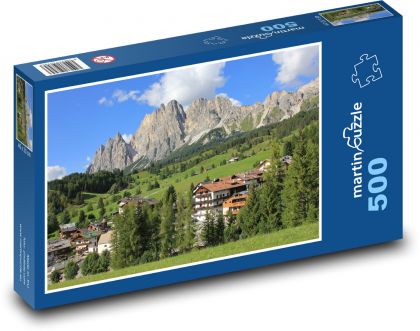 Alpine village under rock peaks - Puzzle of 500 pieces, size 46x30 cm 
