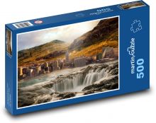 Fantazyjne miasto przy wodospadzie Puzzle 500 elementów - 46x30 cm