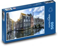Amsterdam - historické domy u kanálu Puzzle 500 - 46x30 cm