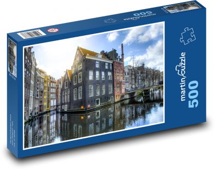 Amsterdam - historické domy u kanálu - puzzle 500 dílků