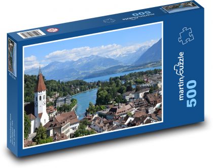 Mesto Thun a švajčiarske Alpy - Puzzle 500 dielikov, rozmer 46x30 cm 