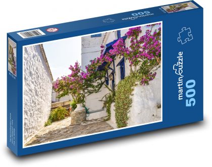 Greek Alley with Bougainvillea - Puzzle of 500 pieces, size 46x30 cm 