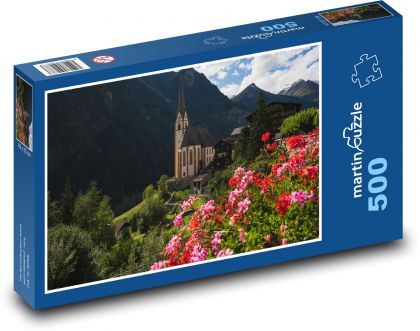 Rakúsko - Alpy, kostol - Puzzle 500 dielikov, rozmer 46x30 cm 