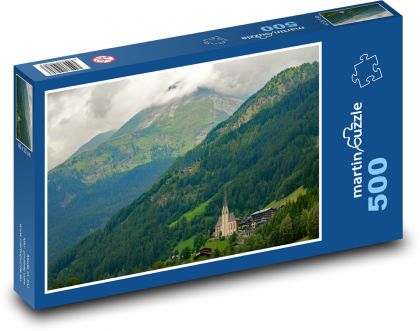 Rakousko - Alpy, kostel v horách - Puzzle 500 dílků, rozměr 46x30 cm