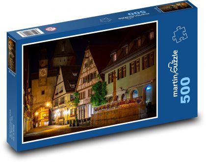 Nighttime historic town with half-timbered houses - Puzzle of 500 pieces, size 46x30 cm 