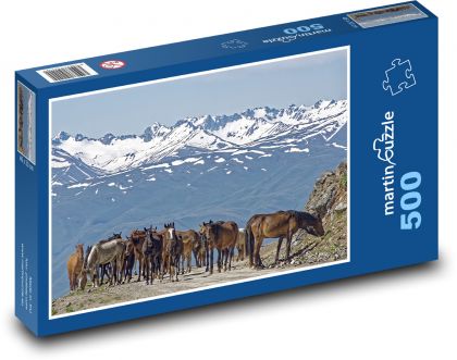 Kyrgyzstán - koně - Puzzle 500 dílků, rozměr 46x30 cm