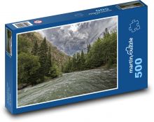 Řeka protékající lesem v Kyrgyzstánu Puzzle 500 - 46x30 cm