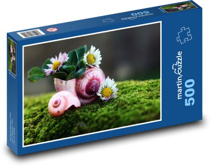 Snail shells with daisies - Puzzle of 500 pieces, size 46x30 cm 