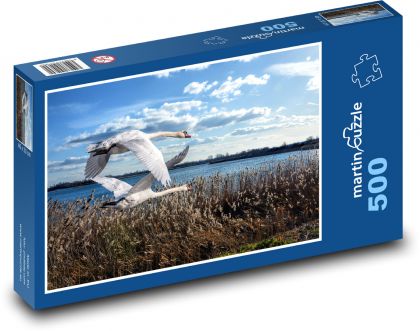 Latające nad jeziorem łabędzie - Puzzle 500 elementów, rozmiar 46x30 cm