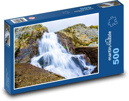 Wodospad spadający z kapy skalnej - Puzzle 500 elementów, rozmiar 46x30 cm