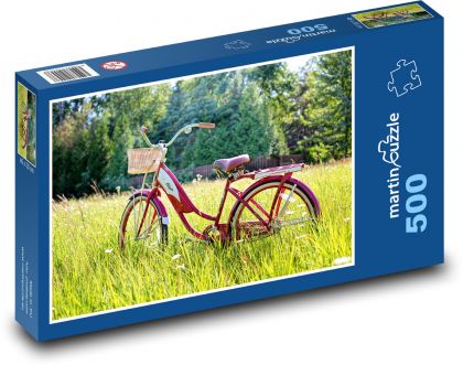 Czerwony rower - retro - Puzzle 500 elementów, rozmiar 46x30 cm