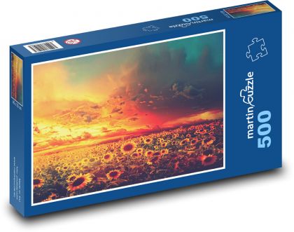 Slunečnicové pole při západu slunce - puzzle 500 dílků
