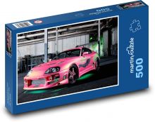 Růžové závodní auto Puzzle 500 dílků - 46 x 30 cm