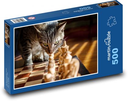 Kot i szachy - Puzzle 500 elementów, rozmiar 46x30 cm