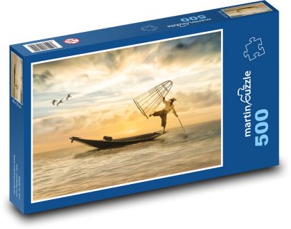 Fisherman on a boat - Puzzle of 500 pieces, size 46x30 cm 