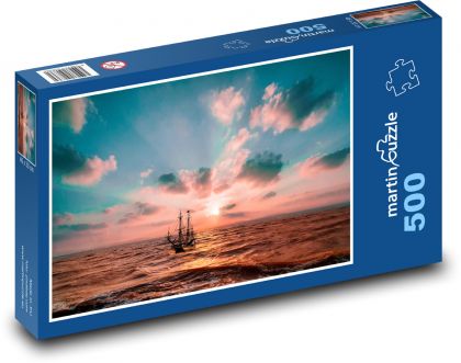 Osamocená plachetnice na moři - puzzle 500 dílků