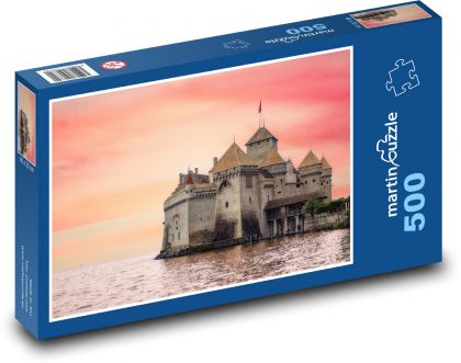 Hrad na břehu jezera - Švýcarsko - puzzle 500 dílků