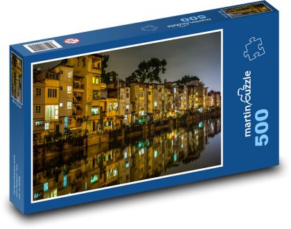 Nocne miasto nad rzeką - Puzzle 500 elementów, rozmiar 46x30 cm
